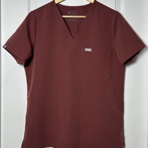 FIGS Burgundy Technical Collection V-Neck Short Sleeve Scrub Top